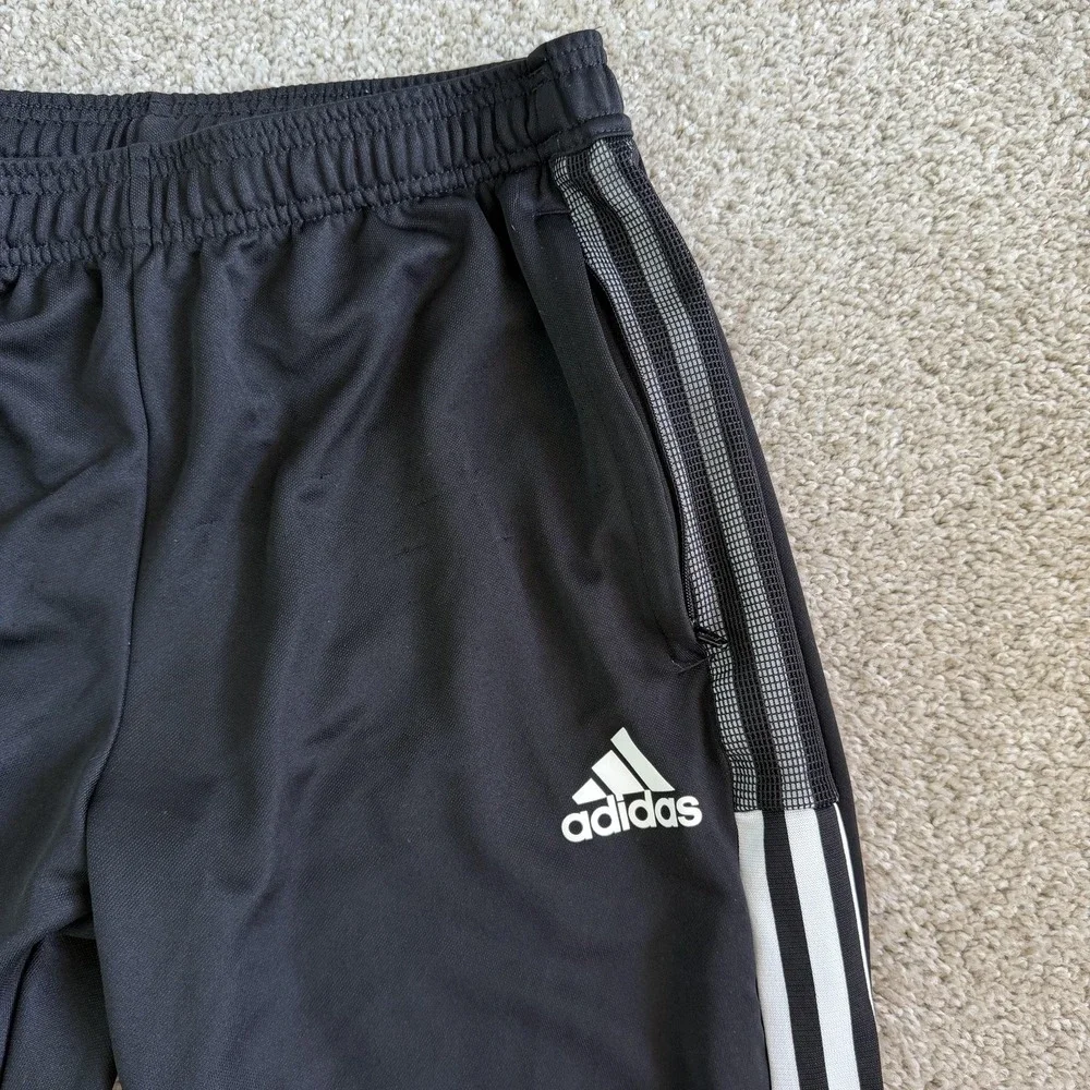 Adidas Track Pants Mens Medium Black Primegreen Elastic Waist Pockets Tapered